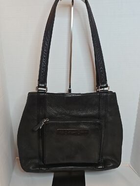 Vintage Fossil Black Leather Shoulder Tote